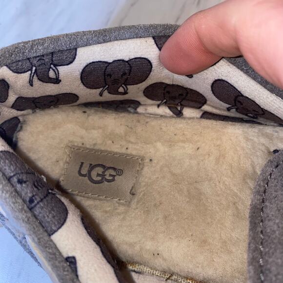 Ugg Grey Leather Ryder Slippers Elephant Jungle Liner Size 5 - Picture 9 of 12